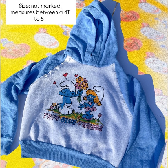 Vintage 82’ Smurfs True Blue Friends Kids Hoodie - Picture 1 of 5